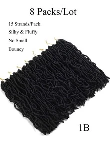 8pcs Black Soft Faux Locs Crochet Synthetic Braid Hair, 1 Needle With 5 Random Color Rings - Black - View 3