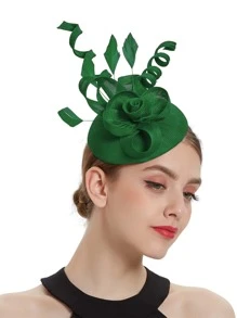 1頂女士禮帽，茶會肯塔基禮帽，圓筒帽，孔雀羽毛禮帽 - 綠色 - 查看 3