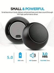 迷你便攜式音箱| 360 度高清環繞聲和增強立體聲低音 |小而大聲的無線揚聲器| TWS 配對 |金屬外殼 - 黑色 - 查看 5
