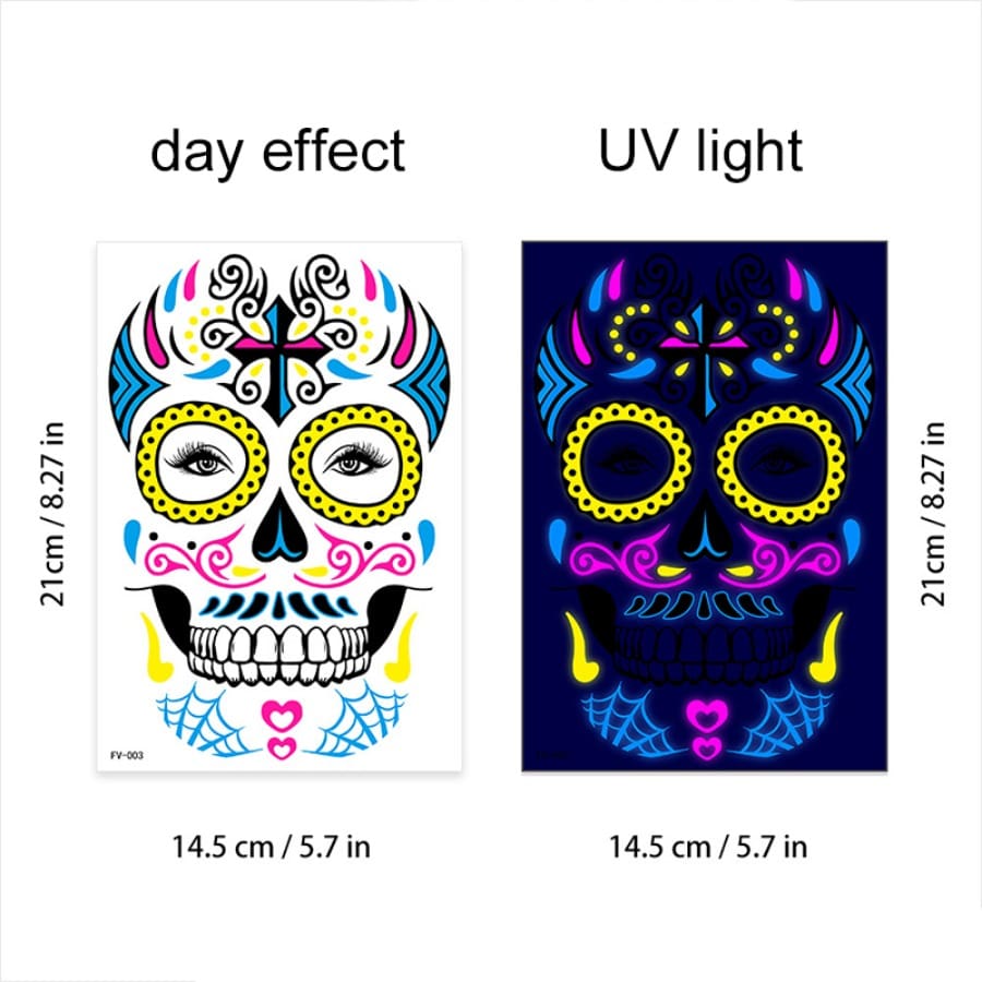 1pc Glow In Dark Face Sticker, Waterproof Temporary Tattoo For Festival Party - Black - View 1