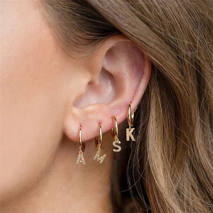 1 đôi Ban đầu Hoa tai Thời trang nữ Lát sân CZ Lá thư Hoa tai Đối với phụ nữ - Vàng - Xem 1