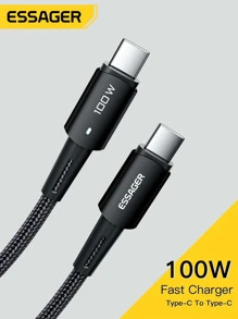 Essager USB-C 数据线 100W PD QC 4.0 3.0 USB Type-C 数据线 快速充电线 Type-C 适用于 Pro 充电线 - 黑色 - 查看 1