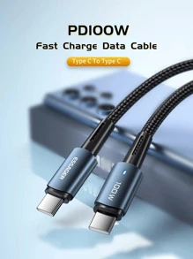 Essager USB-C 数据线 100W PD QC 4.0 3.0 USB Type-C 数据线 快速充电线 Type-C 适用于 Pro 充电线 - 黑色 - 查看 2