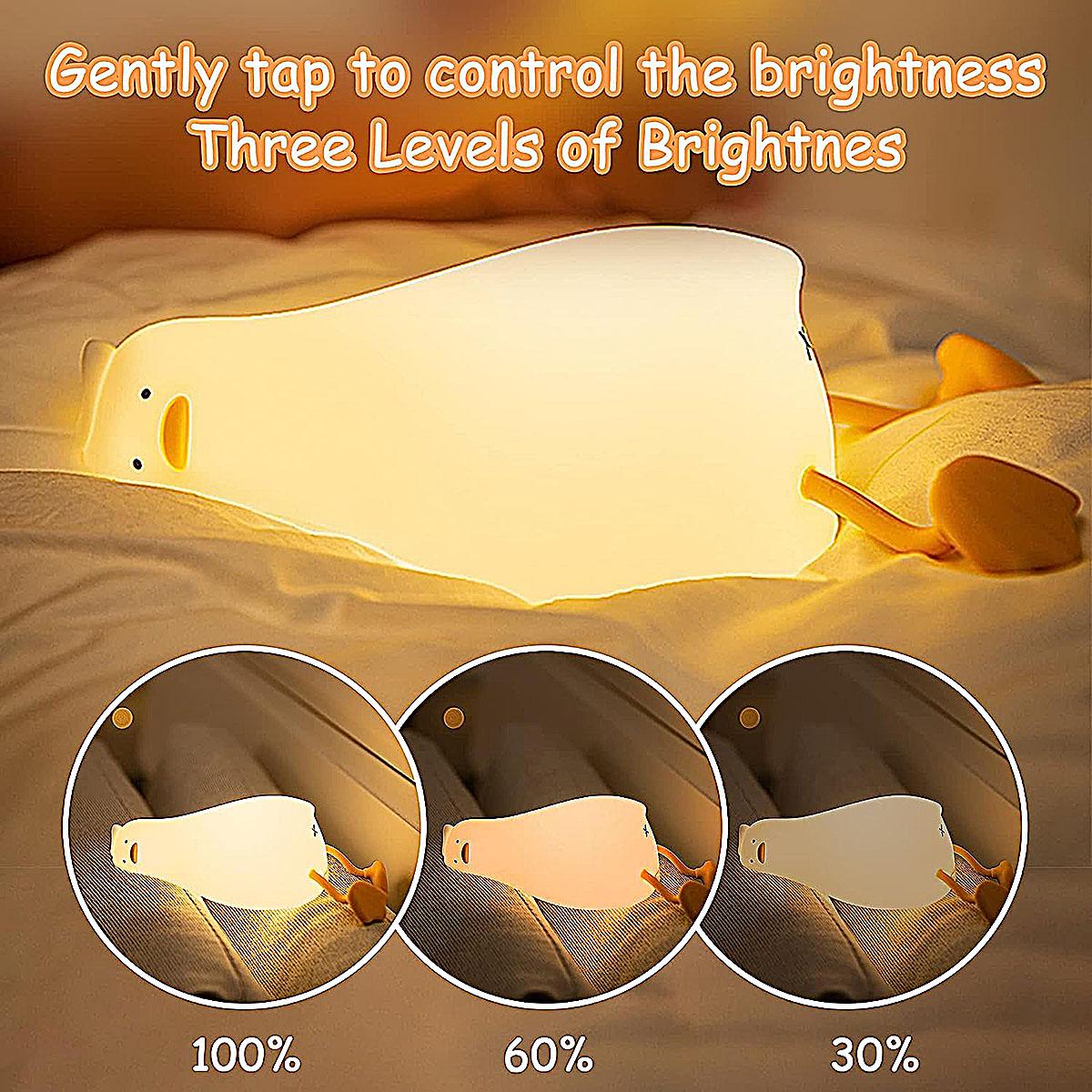 Lying Flat Duck Night Light, Cute Light Up Soft Silicone Nursery Duck