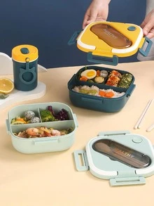 1 pieza Caja de almuerzo cuadrado con compartimentos para oficina trabajadores con estudiantes - Verde - Ver 1