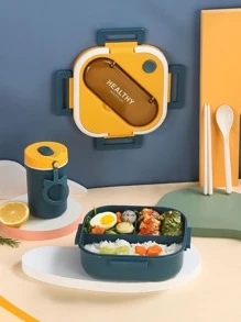 1 pieza Caja de almuerzo cuadrado con compartimentos para oficina trabajadores con estudiantes - Verde - Ver 2