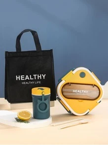 1 pieza Caja de almuerzo cuadrado con compartimentos para oficina trabajadores con estudiantes - Verde - Ver 4