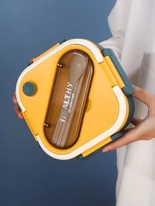 1 pieza Caja de almuerzo cuadrado con compartimentos para oficina trabajadores con estudiantes - Verde - Ver 3