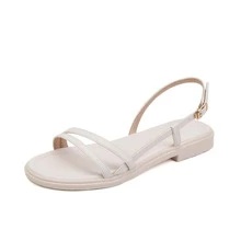 Woman Fashion Chunky Heel Ankle Strap Flat Sandals, Elegant Comfortable Slippers, Woman Shoes For Indoor And Outdoor, All Seasons - 白色 - 查看 6