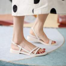 Woman Fashion Chunky Heel Ankle Strap Flat Sandals, Elegant Comfortable Slippers, Woman Shoes For Indoor And Outdoor, All Seasons - 白色 - 查看 1