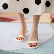 Woman Fashion Chunky Heel Ankle Strap Flat Sandals, Elegant Comfortable Slippers, Woman Shoes For Indoor And Outdoor, All Seasons - 白色 - 查看 3