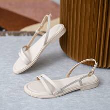 Woman Fashion Chunky Heel Ankle Strap Flat Sandals, Elegant Comfortable Slippers, Woman Shoes For Indoor And Outdoor, All Seasons - 白色 - 查看 5