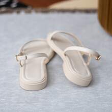 Woman Fashion Chunky Heel Ankle Strap Flat Sandals, Elegant Comfortable Slippers, Woman Shoes For Indoor And Outdoor, All Seasons - 白色 - 查看 4