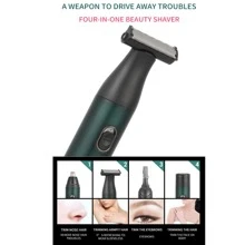 4 合 1 男士和女士電動毛髮修剪器刮鬍刀套裝,usb 充電防水刮鬍刀,適用於眉毛、鼻子、臉部、腿部、腋下、便攜式除毛器、個人護理工具 - 墨綠色 - 查看 4