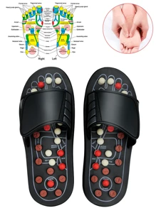 1pc Feet Massage Slippers Foot Reflexology Acupuncture Therapy Massager Walk Stone Shoes Acupuncture Cobblestone Massager - Black - View 1