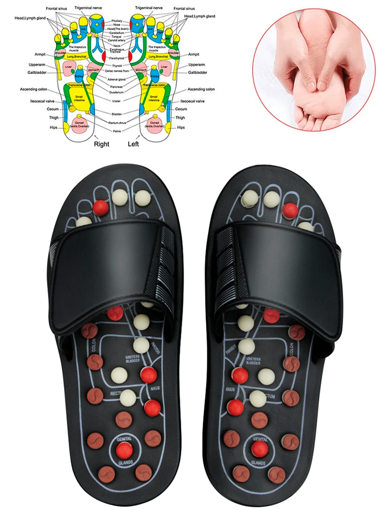 1pc Feet Massage Slippers Foot Reflexology Acupuncture Therapy Massager Walk Stone Shoes Acupuncture Cobblestone Massager - Black - View 1