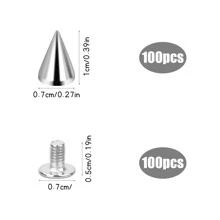 包的100龐克鉚釘,7X10cm,防銹裝飾鉚釘,服裝螺絲鉚釘,DIY鉚釘,鉚釘,金屬哥特式尖刺狀,裝飾鉚釘,尖頭鉚釘適用於包,衣服,鞋 - 銀色 - 查看 2