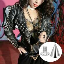 包的100龐克鉚釘,7X10cm,防銹裝飾鉚釘,服裝螺絲鉚釘,DIY鉚釘,鉚釘,金屬哥特式尖刺狀,裝飾鉚釘,尖頭鉚釘適用於包,衣服,鞋 - 銀色 - 查看 6