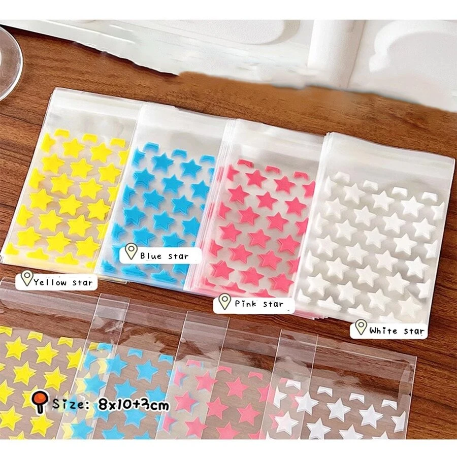 50入組8x10cm透明自粘塑料袋,帶星形紋理,可用於包裝明信片和禮品,儲物袋 - 彩色 - 查看 1