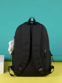 Cổ điển Cơ bản Ba lô Thích hợp Đối với Túi Trường học  , Du lịch Ba lô Với Phụ kiện - màu đen - Xem 5