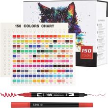 150色双头毛笔套装，细头马克笔，适用于成人涂色、子弹笔记、绘画、书法等。 - 彩色 - 查看 3