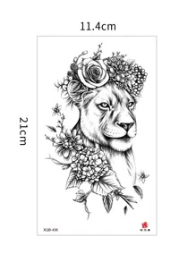 10 piezas/2 piezas Pegatinas de tatuaje desechables realistas de león negro con rosa & hortensia, tatuajes temporales realistas grandes de flores & animales a prueba de agua, pegatinas de decoración corporal sexy para cintura y caderas de mujeres, pegatinas de arte corporal temporal grandes de flores & animales de larga duración - Negro - Ver 8