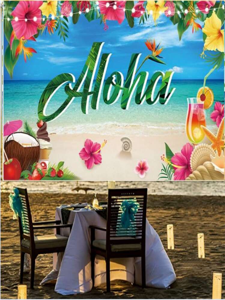 Aloha Set Decorazioni Baby Shower Compleanno | Striscione E Topper Torta Oro | Tema Hawaiano Rosa Rosso