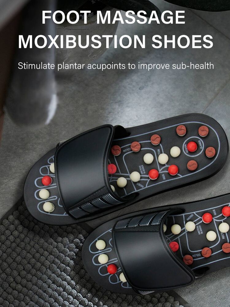 1 pieza con pies Masaje Zapatillas pie reflexología acupuntura terapia Masajeador piedra Zapatos acupuntura guijarro Masajeador - Negro - Añade 8