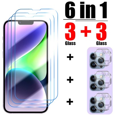 Gehärtetes Glas kompatibel zu iPhone 14 13 12 11PRO Mini 3 Stücke Handy vorne, Schutz Glas + 3 Stücke hinten, Kamera Linse Bildschirmschoner