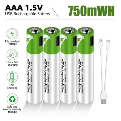AA/AAA Batteries 4 Pack, 1.5V AA Batteries With Long-Lasting Power, USB Rechargeable AAA Batteries With Indicator For Cameras, Video Cameras And Electric Toys