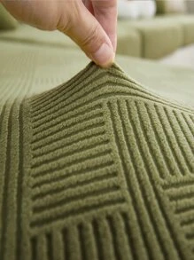 1pc Geometric Line Jacquard Spandex Sofa Cover Universal Full Covered Anti-dust & Anti-scratch Cat Four Seasons All-inclusive Elastic Sofa Cover - Olive Green - View 1