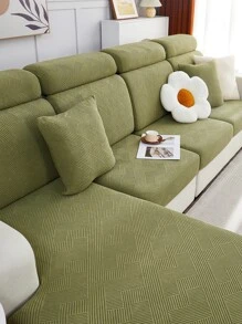 1pc Geometric Line Jacquard Spandex Sofa Cover Universal Full Covered Anti-dust & Anti-scratch Cat Four Seasons All-inclusive Elastic Sofa Cover - Olive Green - View 2