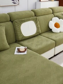 1pc Geometric Line Jacquard Spandex Sofa Cover Universal Full Covered Anti-dust & Anti-scratch Cat Four Seasons All-inclusive Elastic Sofa Cover - Olive Green - View 3