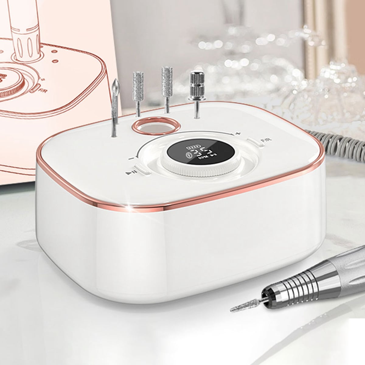 35000RPM Electric Nail Drill, With LCD Display, Rechargeable Manicure Machine, For Gel Polish Art Salon Tool