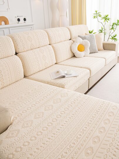 1pc Plush Jacquard All Seasons Universal Sofa Seat Cover, Simple Modern Slip-resistant Pet-proof Dirt-proof Sofa Protector For L-shape Sofa And 1/2/3/4-seater Sofa (sold Separately)