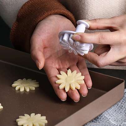3入組/套向日葵彈簧餅乾模型切割刀和雛菊切片機,白色塑膠軟糖模具適用於烘烤