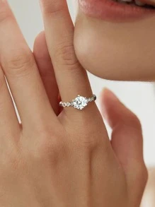 件莫桑石訂婚戒指女式結婚戒指 925 純銀閃亮承諾戒指永恆戒指週年紀念戒指情人節奢華女士珠寶禮物 - 銀色 - 查看 2