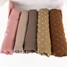 1盒混合雪紡頭巾套裝,包括5入組頭巾和2入組髮夾女士頭巾套裝 - 駝色 - 查看 3