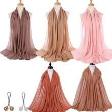 1盒混合雪紡頭巾套裝,包括5入組頭巾和2入組髮夾女士頭巾套裝 - 駝色 - 查看 2