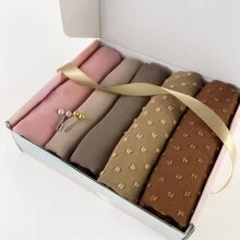 1盒混合雪紡頭巾套裝,包括5入組頭巾和2入組髮夾女士頭巾套裝 - 駝色 - 查看 1