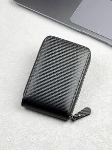 男式編織凹凸感信用卡/身分證卡片套,適用於送給父親、輕巧便攜,適用於白領階層、男性假日、紀念日、生日禮物,禮品兼配件 - 黑色 - 查看 3