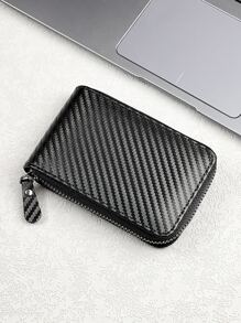 男式編織凹凸感信用卡/身分證卡片套,適用於送給父親、輕巧便攜,適用於白領階層、男性假日、紀念日、生日禮物,禮品兼配件 - 黑色 - 查看 5