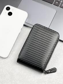 男式編織凹凸感信用卡/身分證卡片套,適用於送給父親、輕巧便攜,適用於白領階層、男性假日、紀念日、生日禮物,禮品兼配件 - 黑色 - 查看 4