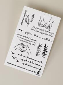 1pc Temporary Tattoo Sticker With Hand Heart & Letter Design For Body, Wrist And Other Small Areas - Black - View 5