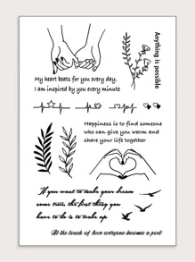 1pc Temporary Tattoo Sticker With Hand Heart & Letter Design For Body, Wrist And Other Small Areas - Black - View 2
