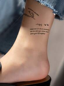 1pc Temporary Tattoo Sticker With Hand Heart & Letter Design For Body, Wrist And Other Small Areas - Black - View 4