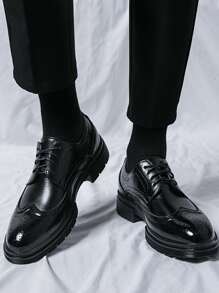 Men's Pu Leather Oxford Shoes In Black, Business Formal Brogue Lace Up, Groom Wedding Shoes