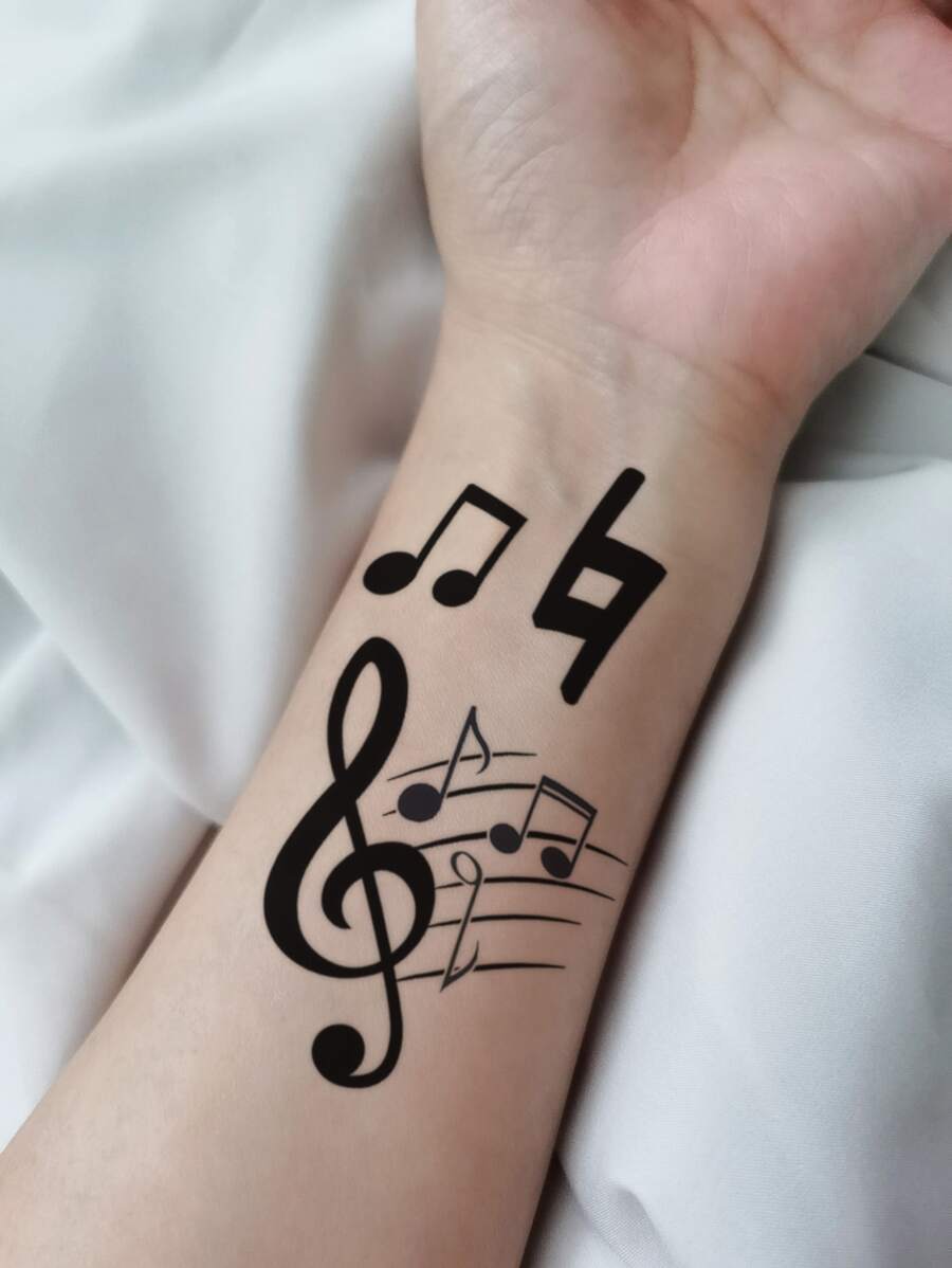 1 pieza Etiqueta engomada del tatuaje temporal negro nota musical patrón para pequeño cuerpo , dedo , oreja , - Negro - Ver 1