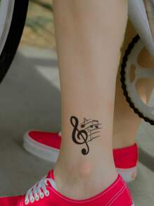 1 pieza Etiqueta engomada del tatuaje temporal negro nota musical patrón para pequeño cuerpo , dedo , oreja , - Negro - Ver 4