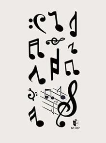 1 pieza Etiqueta engomada del tatuaje temporal negro nota musical patrón para pequeño cuerpo , dedo , oreja , - Negro - Ver 7